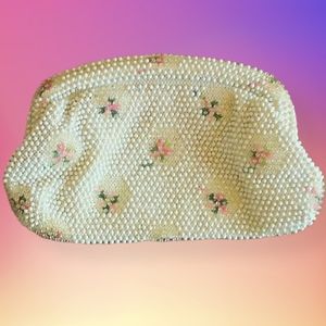 Rare 50's Beaded Floral Clutch Purse VTG